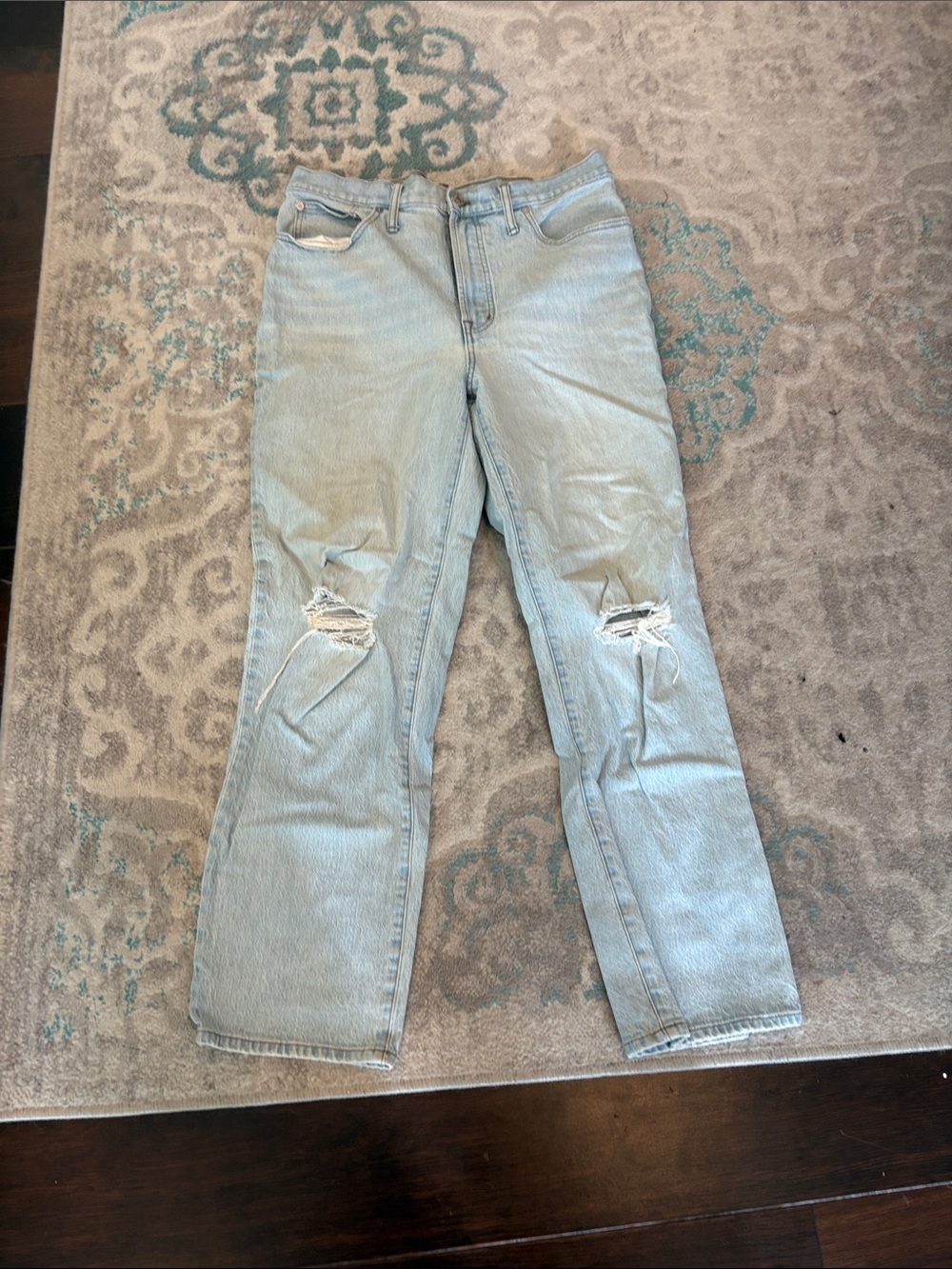 Madewell Light Wash Straight Leg Jeans with Knee Rips